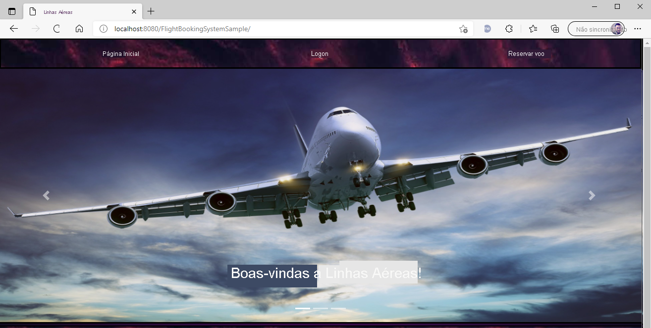 Captura de ecrã a mostrar a aplicação em execução.