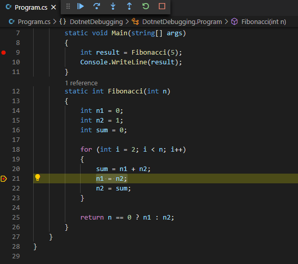 Captura de tela mostrando um segundo ponto de interrupção sendo definido.