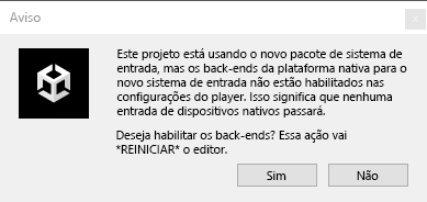 Captura de ecrã da opção Unity Restart.