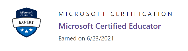 Captura de ecrã mostrando o registo do histórico de uma certificação de Educador Certificado pela Microsoft