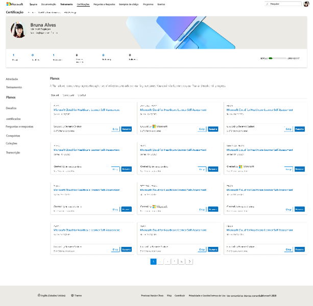 Captura de ecrã da secção Planos no perfil de utilizador Saiba mais mostrando Planos iniciados para um utilizador através do separador 'Iniciado' no ecrã Planos.