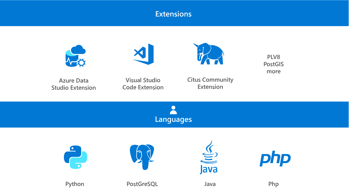 Captura de tela mostrando extensões e idiomas do PostgreSQL.