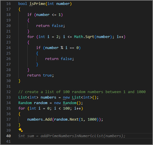 Captura de ecrã a mostrar o GitHub Copilot sugerindo uma chamada de método.