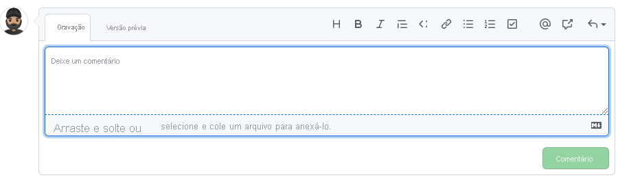 Captura de tela do campo de comentário de solicitação pull.