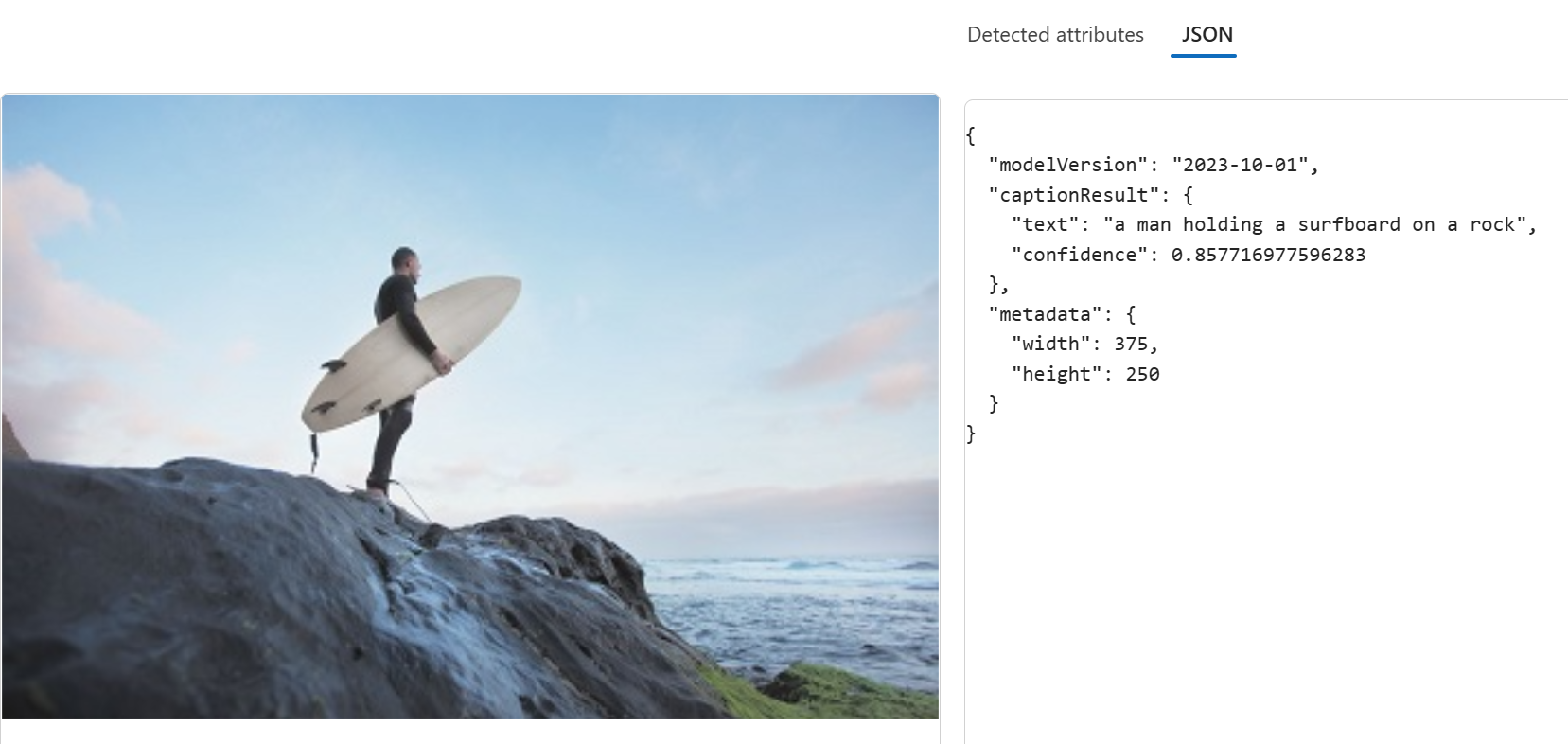 Captura de ecrã de um exemplo de legenda de imagem do Microsoft Foundry.