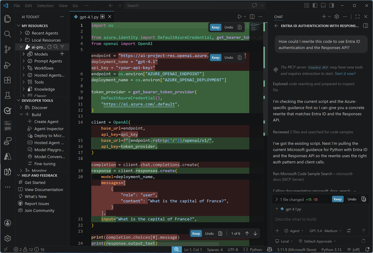 Captura de ecrã de GitHub Copilot em Visual Studio Code.