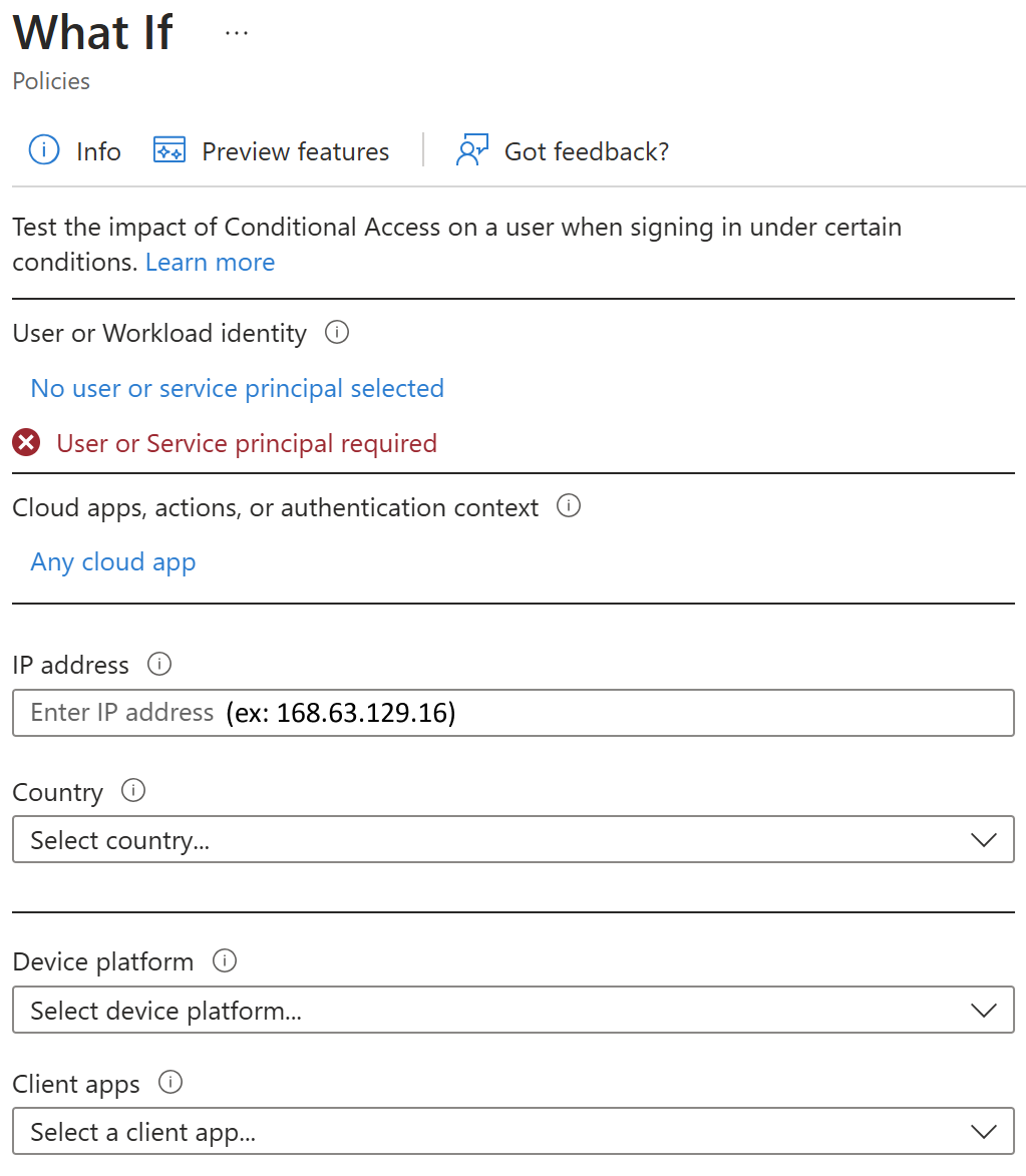Captura de ecrã dos resultados da ferramenta Acesso Condicional.