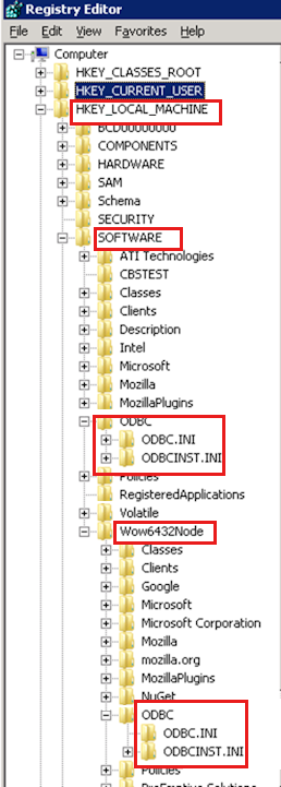 A captura de tela mostra as informações de driver e DSN no registro.