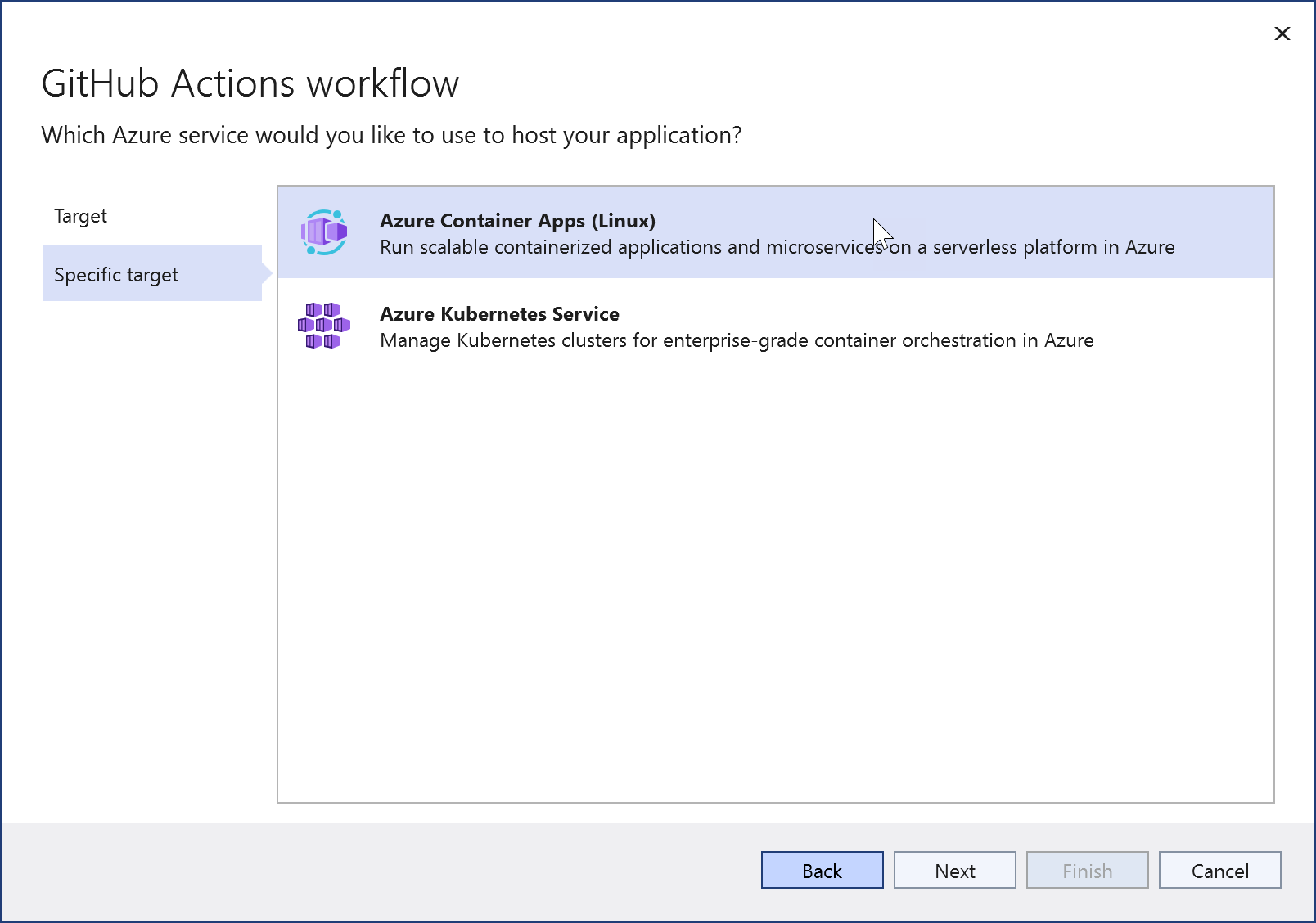 Captura de ecrã a mostrar Aplicações de Contentor do Azure existentes.