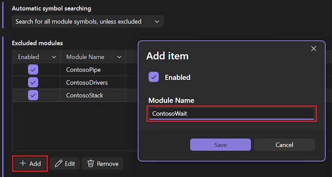 Captura de tela que mostra como criar a lista de módulos excluídos.