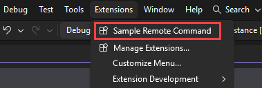 Captura de ecrã a mostrar o comando de exemplo em Visual Studio.