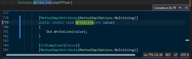 Captura de ecrã que mostra a Definição Peek em Visual Studio.