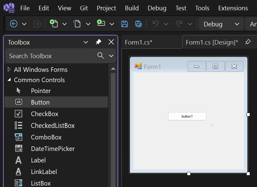 Captura de tela que mostra o formulário com um botão recém-adicionado.