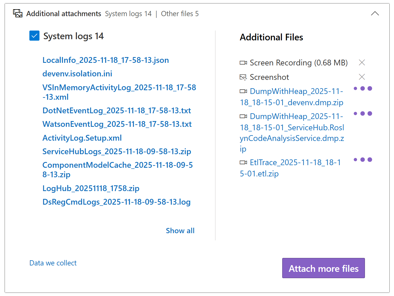 Captura de ecrã que mostra os ficheiros anexos.