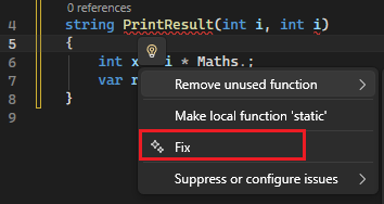 Captura de ecrã que mostra a opção Quick Action GitHub Copilot para a lâmpada.
