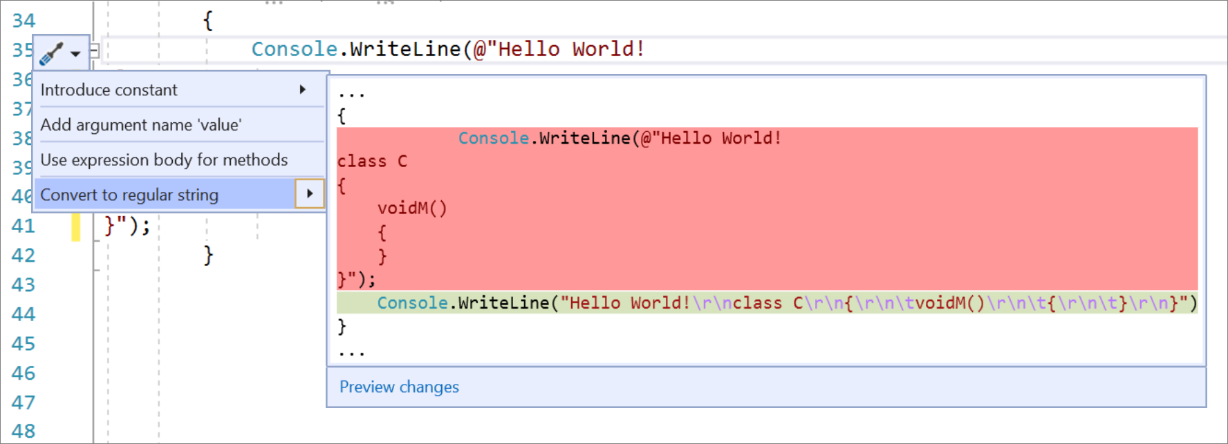Captura de ecrã de Converter para string normal.