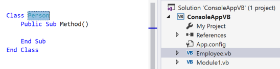 Captura de ecrã do código destacado para o Tipo de Sincronização - Visual Basic.