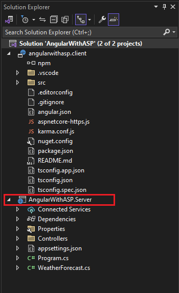 Captura de ecrã mostrando Abrir propriedades do projeto.