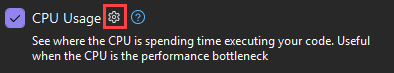 Captura de tela que mostra o ícone de configurações para uso da CPU.