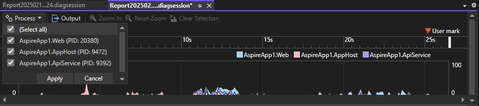 Captura de ecrã que mostra filtro multiprocesso.