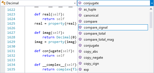captura de tela que mostra a barra de navegação no editor do Visual Studio.