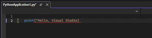 Captura de tela que mostra a coloração da sintaxe do IntelliSense e o realce do erro no editor no Visual Studio.