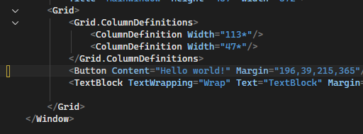 Captura de ecrã da edição do editor de código com uma barra amarela.