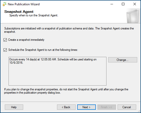 Captura de tela que mostra a tela Snapshot Agent.