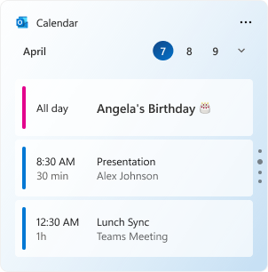 Um exemplo de imagem de ecrã de widget.