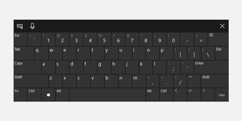 Captura de ecrã do teclado tátil em modo de layout expandido.