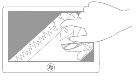 imagem mostrando uma imagem rodada com o ponto de rotação limitado a um dos dois pontos de contacto iniciais.