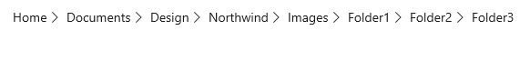 Barra de navegação com nós: Início, Documentos, Design, Northwind, Images, Folder1, Folder2, Folder3.
