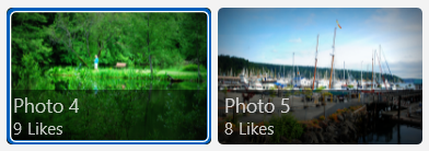 Uma imagem em uma exibição de itens com uma borda azul ao redor dela para indicar a seleção ao lado de uma imagem não selecionada sem uma borda.