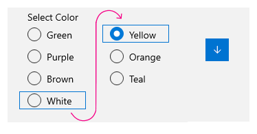 Exemplo de navegação vertical pelo teclado com foco no último item de uma coluna