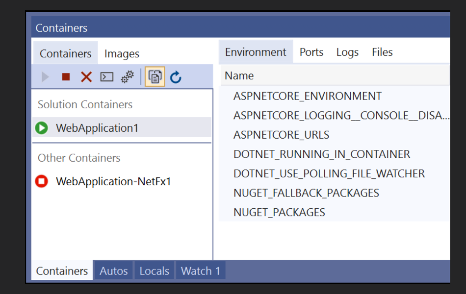 Menu Docker do Visual Studio