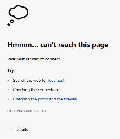 Skärmbild av localhost-omdirigering.