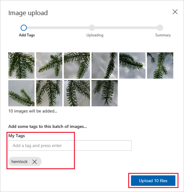 Ladda upp filer taggade med hemlock till Custom Vision