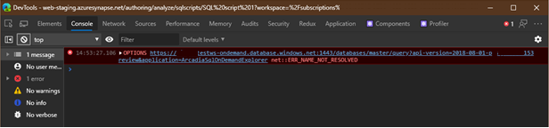Skärmbild från Microsoft Edge Developer-verktygskonsolen.