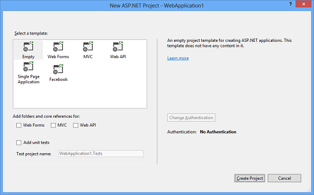 Nytt ASP.NET projekt