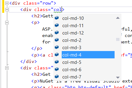 Intellisense i HTML-redigeraren