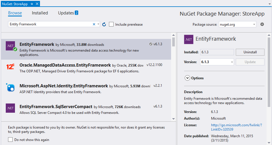 lägga till Entity Framework