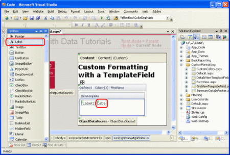 Lägg till en etikettwebbkontroll i FirstName TemplateFields ItemTemplate