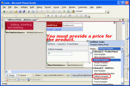 Vi behöver utöka ProductName och UnitPrices EditItemTemplates