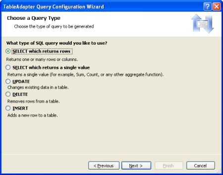Välj att skapa en SELECT-instruktion som returnerar rader