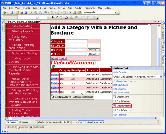 Aktivera stöd för att ta bort i GridView