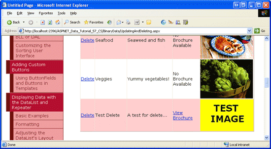 När du har infogat testkategorin visas den i GridView