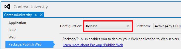 Väljer Release build-konfiguration