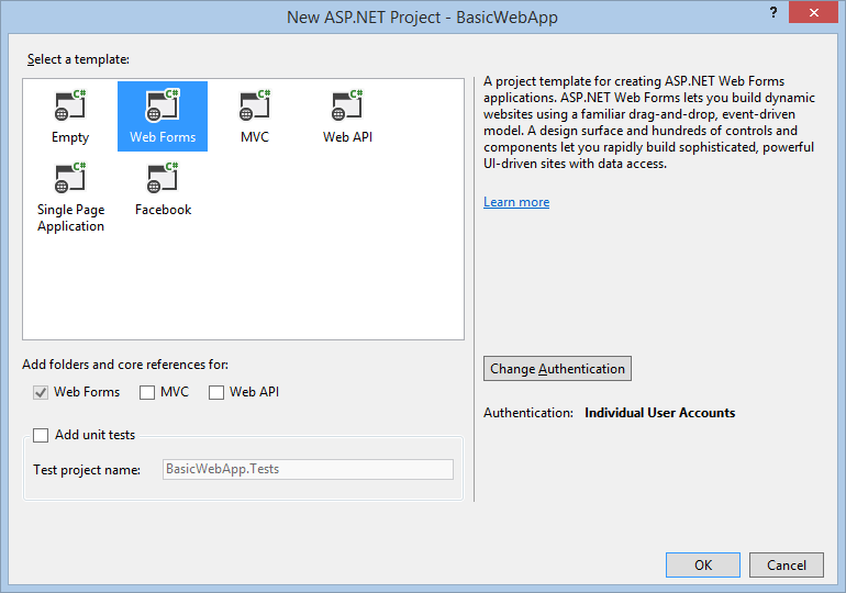 Dialogrutan Nytt ASP.NET projekt