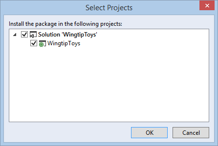 ASP.NET felhantering – dialogrutan Välj projekt