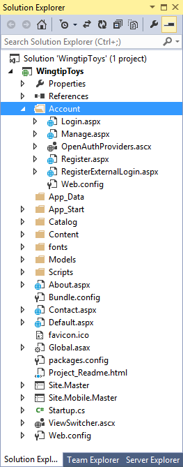 Skapa projekt – Solution Explorer (ASP.NET Identity)